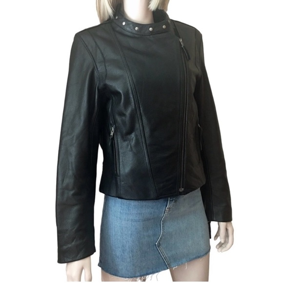 FMC Leather Biker Motorcycle Moto Jacket Removable liner Fringe Zippers  Studded - Picture 6 of 15